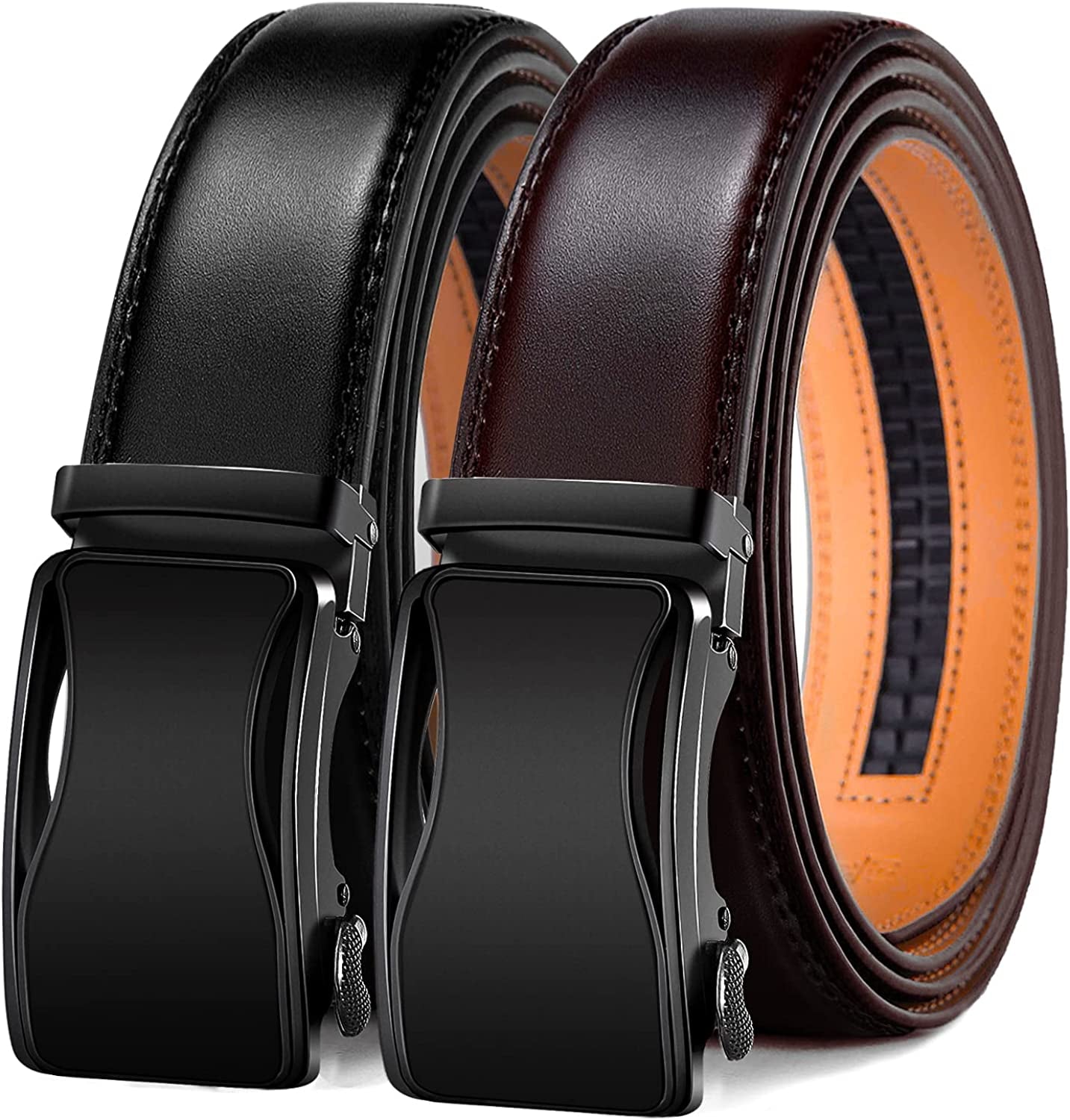 Mens Ratchet Belt 2 Units, Sliding Belt for Mens Dress Casual Pant Shirts Oxfords 1 3/8",Size Adjustable