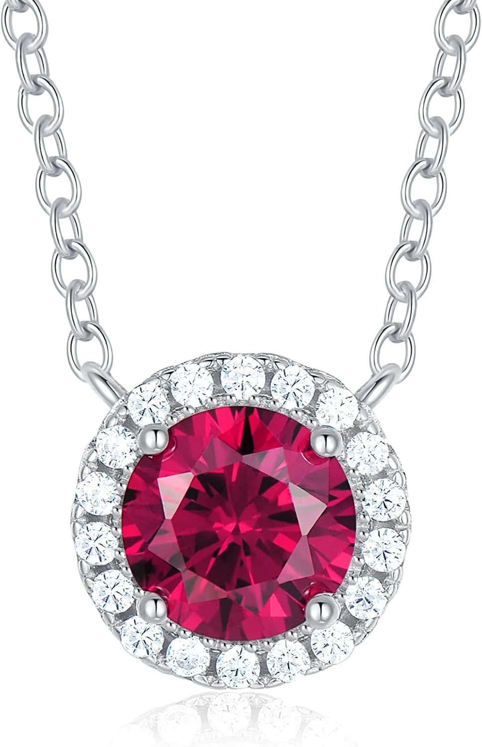 925 Sterling Silver Birthstone round Solitaire Pendant Dainty Halo Necklaces for Women, Anniversary Valentine'S Day Birthday Mother'S Jewelry Gifts for Girls Women Wife Mom Girlfriend