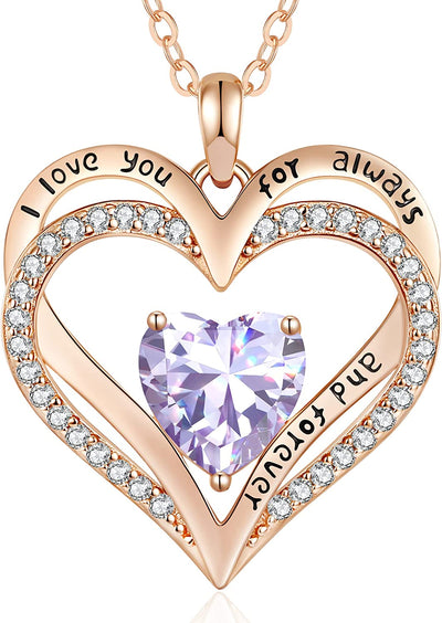 Birthstone Necklaces for Women Girls, 925 Sterling Silver Forever Love Heart Pendant Necklace with Cubic Zirconia, Christmas Birthday Anniversary Valentine'S Day Jewelry Gift for Wife Mother Girlfriend Daughter Her