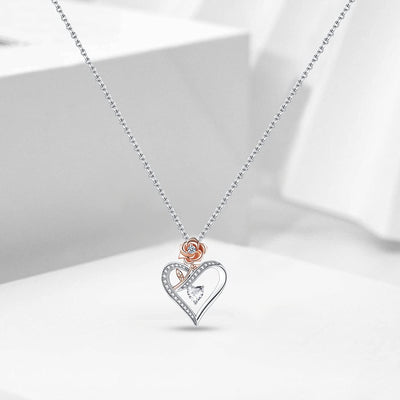 Sterling Silver Heart Rose Necklaces for Women,Birthday Valentines Day Jewelry Gifts for Her Girlfriend Wife Mom