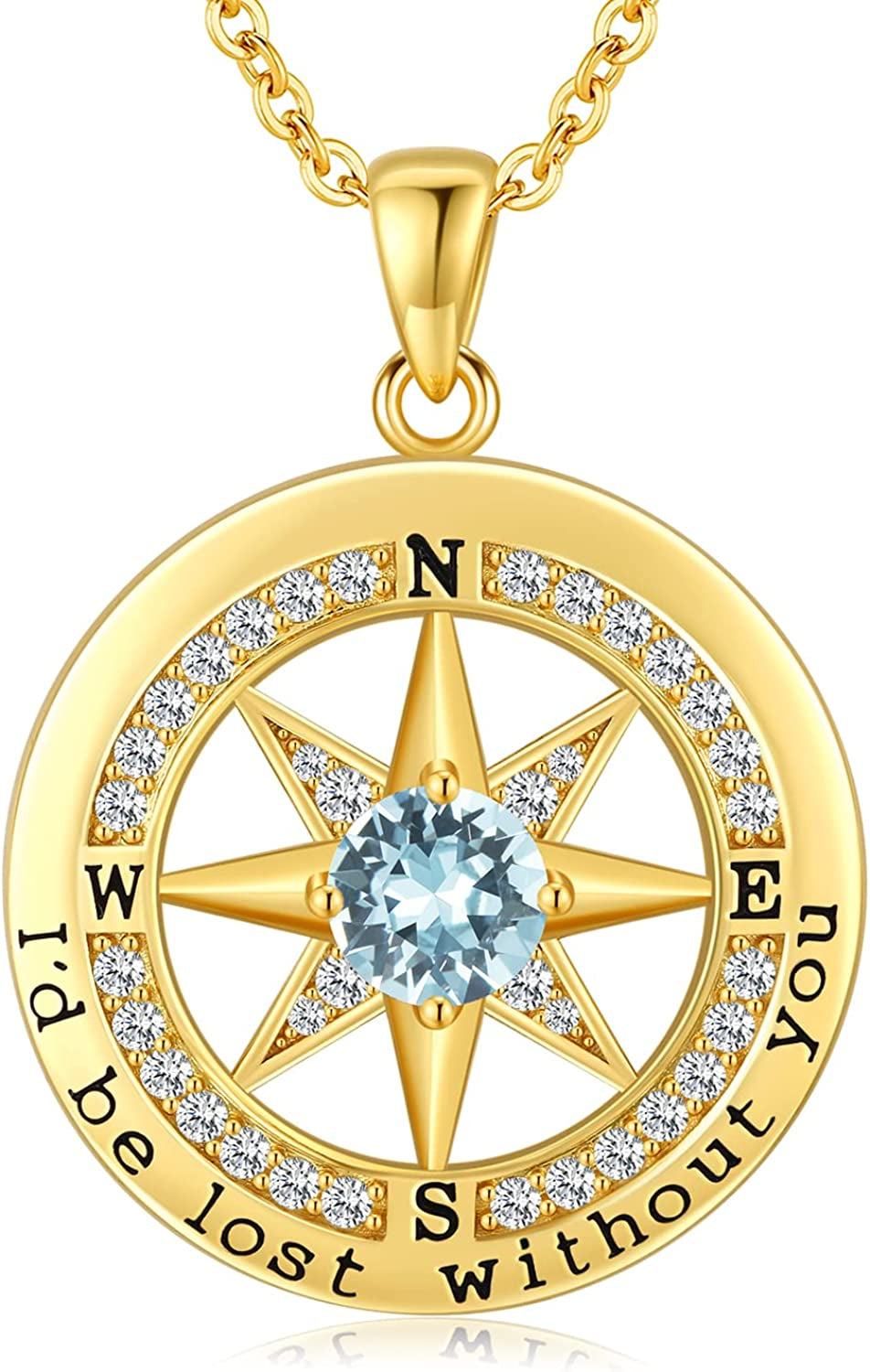 S925 Necklace Gift for Wife, Compass Jewelry Women Wedding Anniversary, Sterling Silver Girlfriend Birthday Gifts for Her, Girls Necklaces for Daughter Valentines Day, I'D Be Lost without You