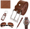 6Pcs Men'S Gift Set with Box Brown Leather Belt Wallet Watch Glasses Keychain Ballpoint Pen Business Birthday Gifts for Men