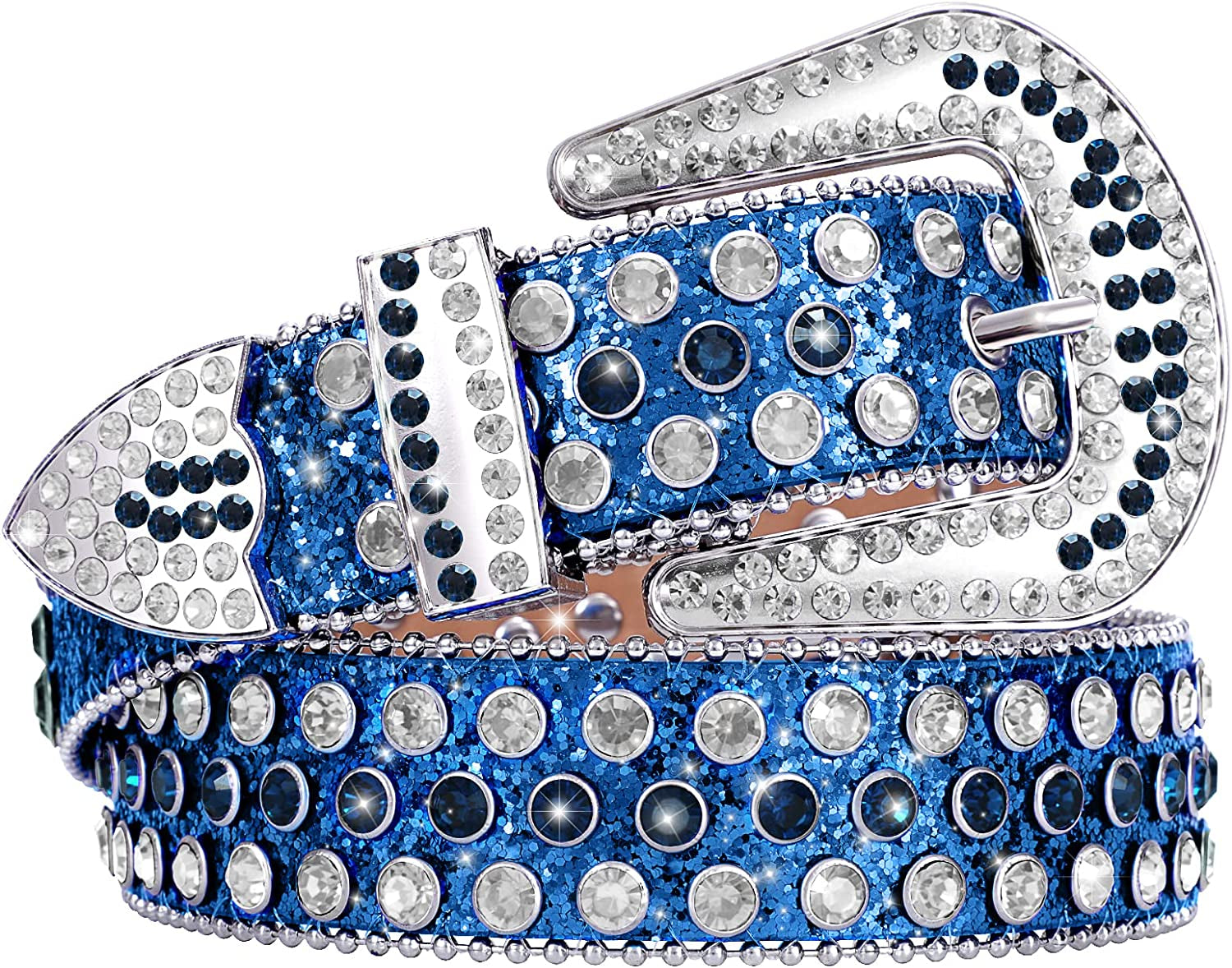Men Women Fashion Rhinestone Belt Western Cowgirl Bling Studded Design Leather Diamond Belt for Jeans Dress