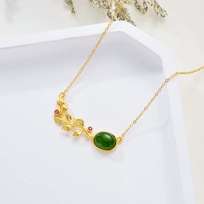 Oval Green Jade Pendant Necklace Gold Plated Leaf Necklaces Jewelry Birthday Valentine'S Day Gifts for Women Her Girls Wife