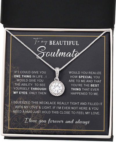 To My Soulmate Necklace I Love You Wife Love Knot Message Card and Box Gift Set for Girlfriend Women from Husband Boyfriend Couples | Pendant Jewelry Valentines Day Anniversary Birthday by
