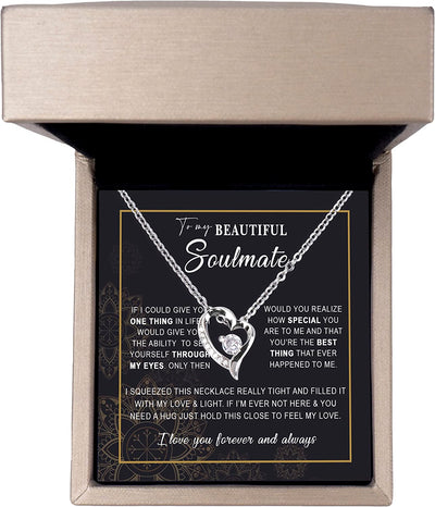 To My Soulmate Necklace I Love You Wife Love Knot Message Card and Box Gift Set for Girlfriend Women from Husband Boyfriend Couples | Pendant Jewelry Valentines Day Anniversary Birthday by