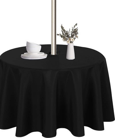 Outdoor and Indoor Tablecloth - Washable Waterproof Wrinkle Free Table Cloth with Zipper and Umbrella Hole for Spring/ Summer/ Party/ Picnic/ BBQS/ Patio (Round 60 Inch, Grey)