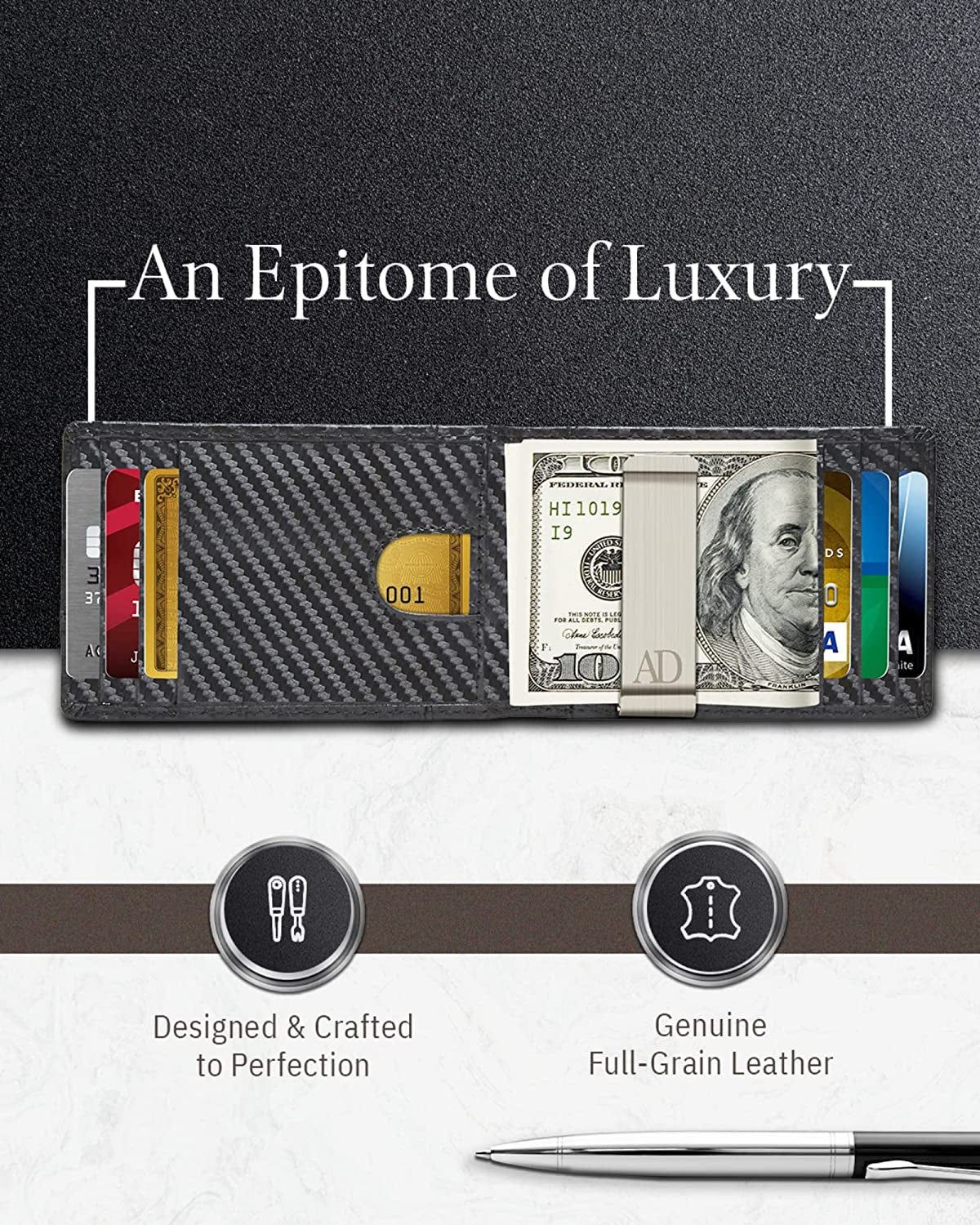 Real Leather Wallets for Men - Money Clip Bifold Wallet RFID Front Pocket Thin Minimalist Mens Wallet Credit Card Holder