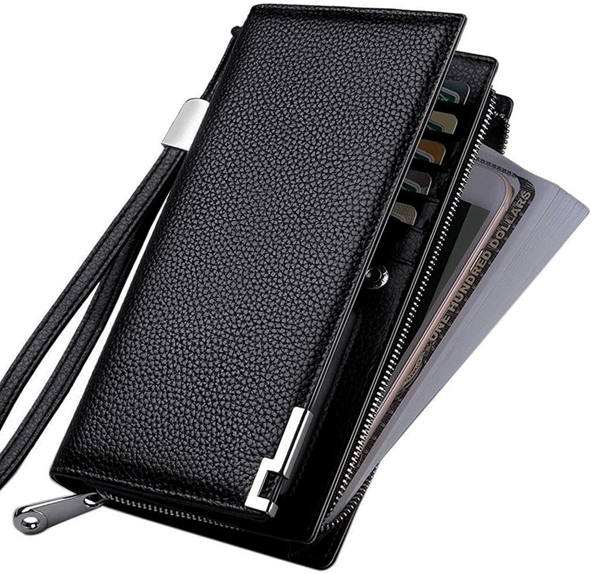Long Wallets for Men Leather RFID Blocking Bifold Wallet with Zipper
