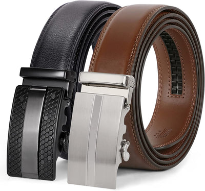 Men'S Ratchet Belt for Dress 2Pack Slid Leather Belt with Automatic Click Buckle