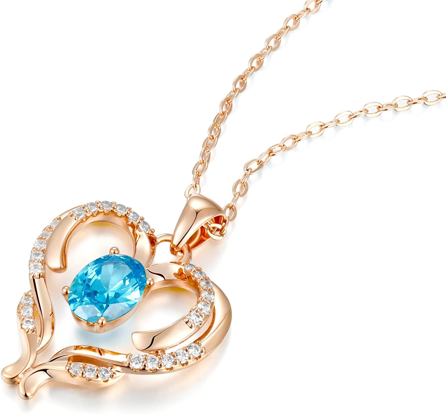 Heart Necklace for Women Silver/Rose Gold Love Heart Pendant Necklace with Cubic Zirconia Birthstone Christmas Birthday Anniversary Valentine'S Day Jewelry Gift for Women Wife Mom Girlfriend BFF