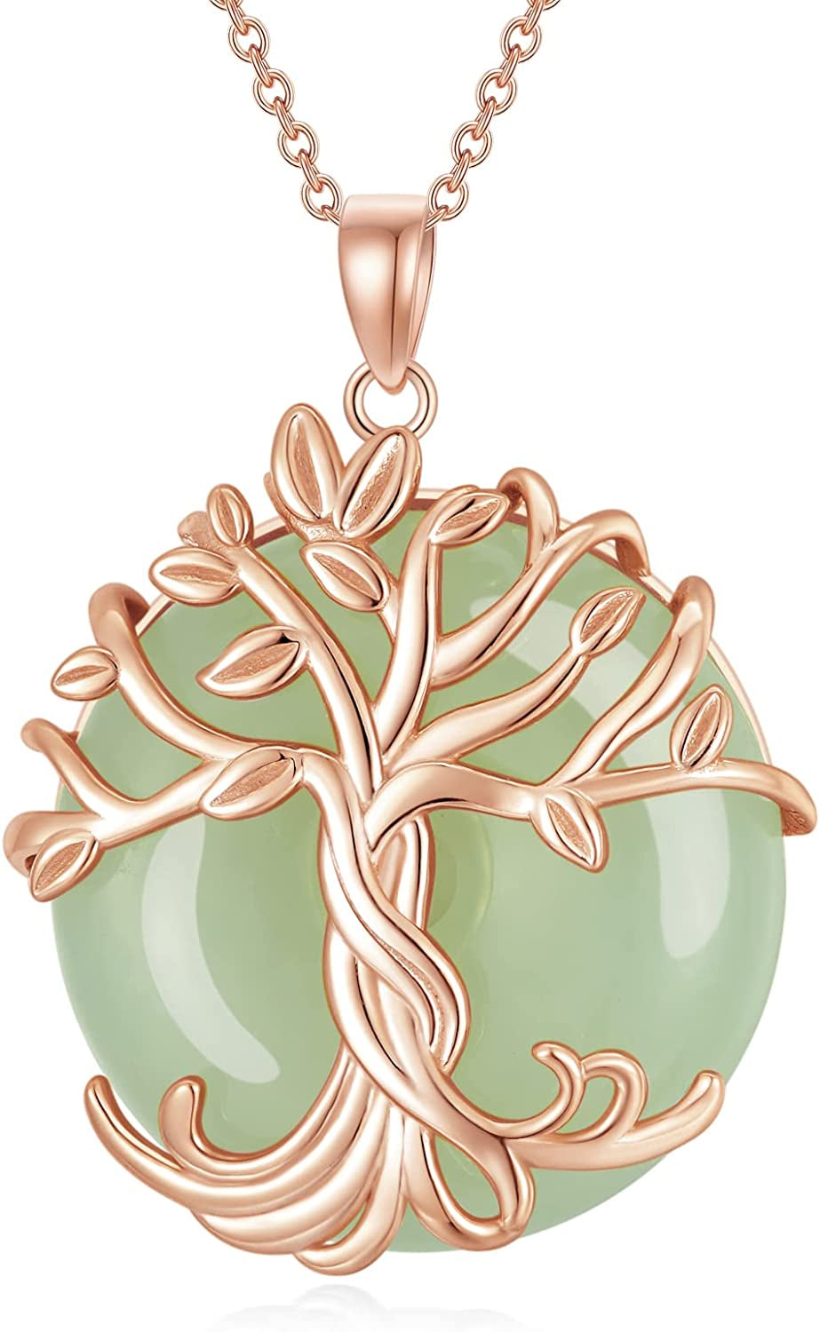 Tree of Life Necklace 14K Rose Gold Silver round Jade/Black Onyx Celtic Family Tree Pendant Necklace Jewelry Gifts for Women Girls Mom Wife Daughter Her
