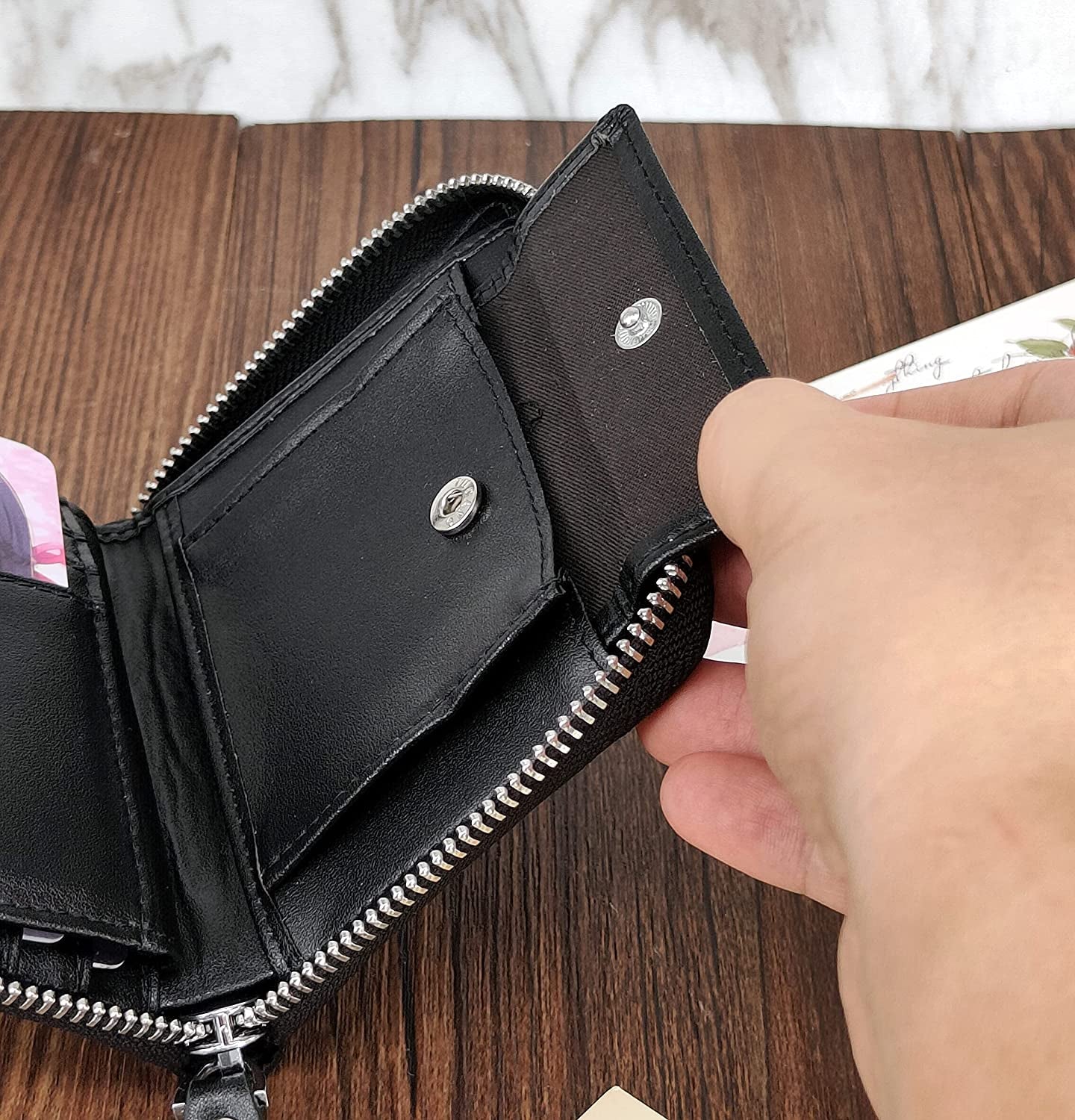 Mens Real Leather Skull Cross Biker Wallet with Chain Coins Pocket Black