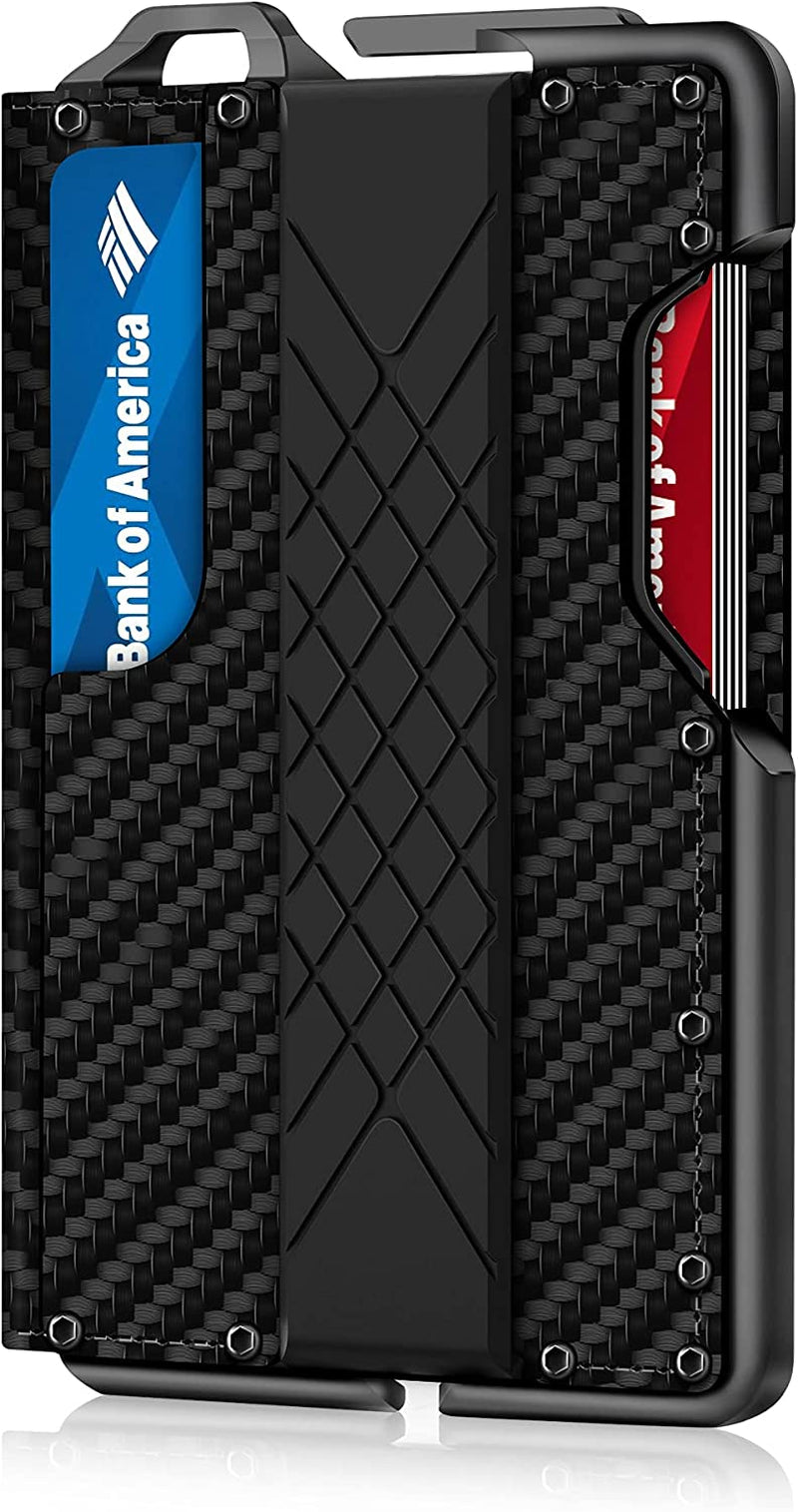 Tactical Minimalist Wallet for Men, Slim Rfid-Blocking Metal Card Holder, Front Pocket Men’S Leather Dapper Bifold Wallet with Money Clip Carbon Fiber