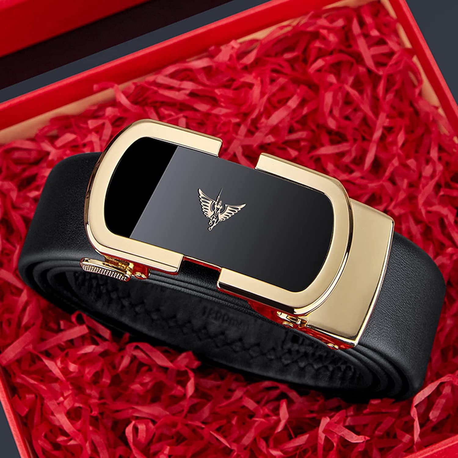 Leather Ratchet Belts for Men Fashion Automtic Buckle Waist Belt with Gift Box, Gift for Men