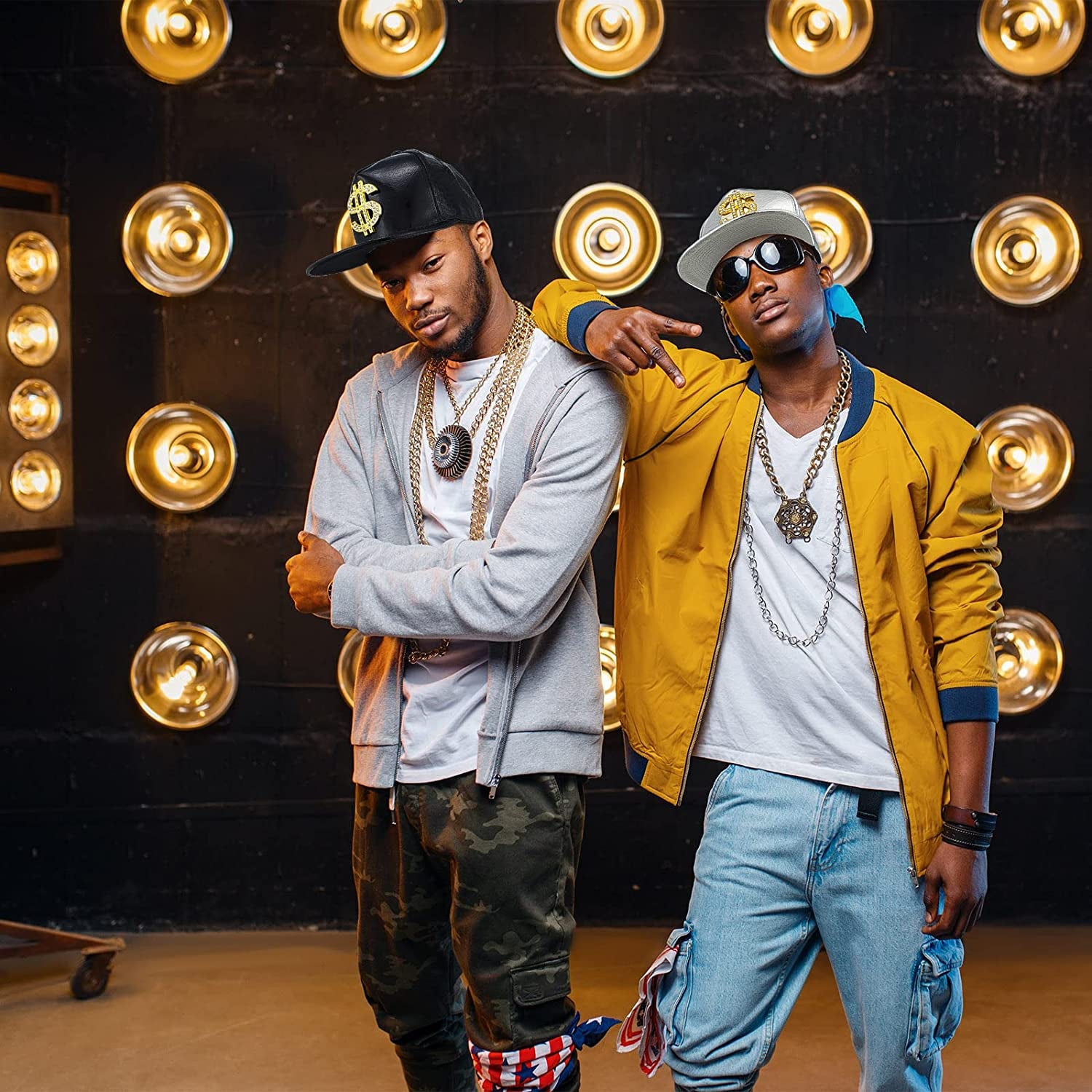 3 Pieces Funny Hat Gold Rapper Hat 80S 90S Adjustable Hip Hop Hat Dollar Sign Gold Snapback Hat Leather Brimmed Baseball Cap for Men