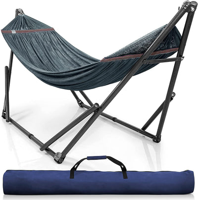 Double Hammock with Stand Included for 2 Persons/ Foldable Hammock Stand 550 Lbs Capacity Portable Case - Inhouse, Outdoor, Camping, Peacock