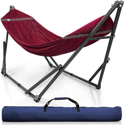 Double Hammock with Stand Included for 2 Persons/ Foldable Hammock Stand 550 Lbs Capacity Portable Case - Inhouse, Outdoor, Camping, Peacock