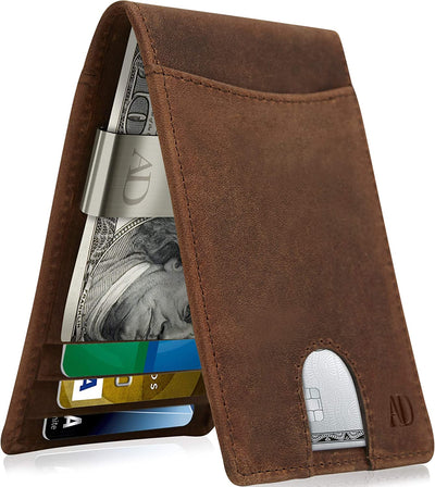 Real Leather Wallets for Men - Money Clip Bifold Wallet RFID Front Pocket Thin Minimalist Mens Wallet Credit Card Holder