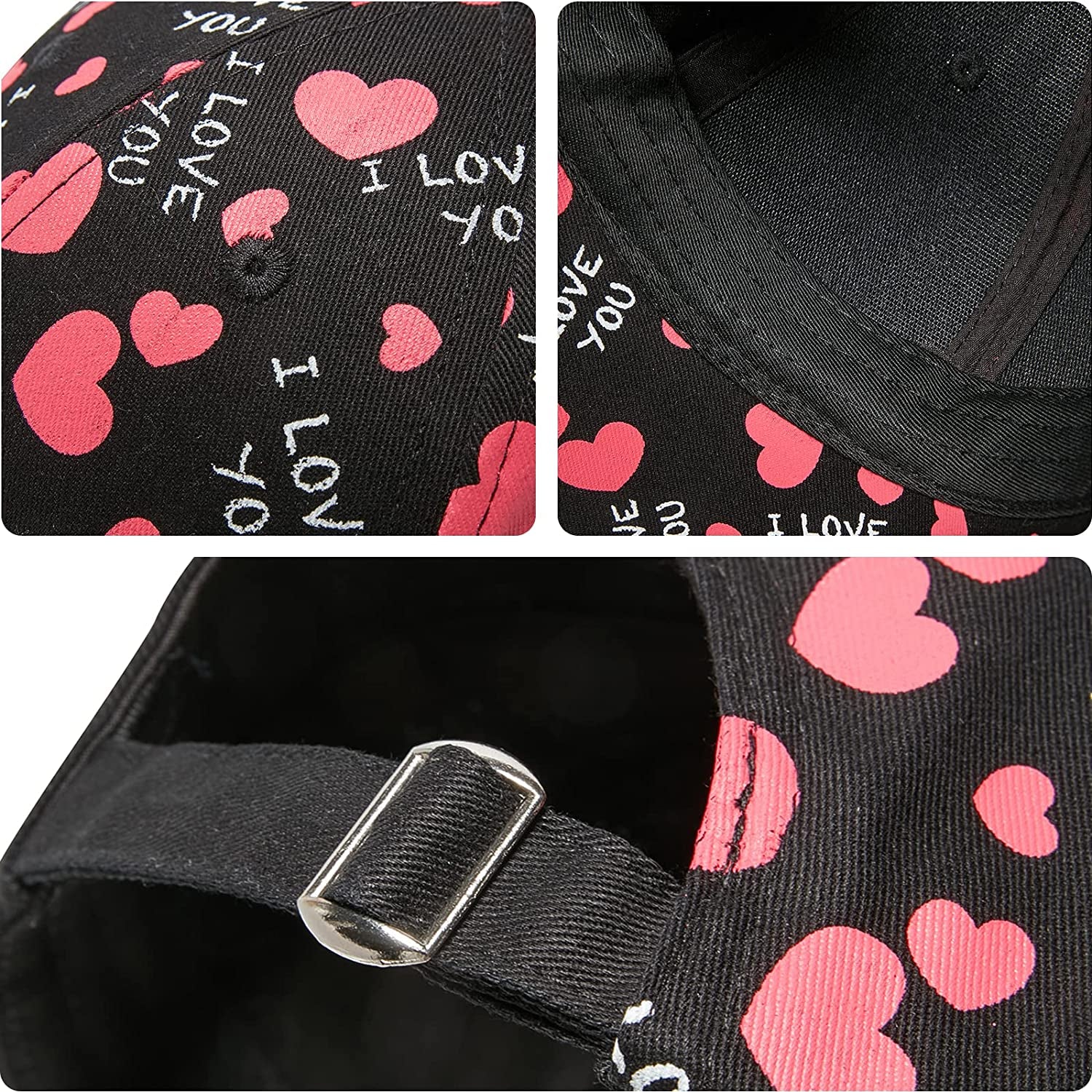 Valentine'S Day Baseball Cap, Unisex Heart Print Cotton Men Women Hat Adjustable for Valentines Day Gifts