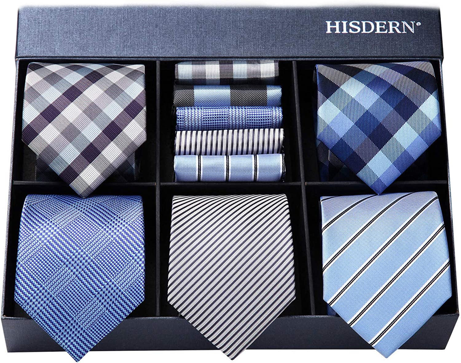 Mens Ties Set 5PCS Collection Tie and Pocket Sqaure Formal Business Neckties Gift Box Wedding Necktie for Men