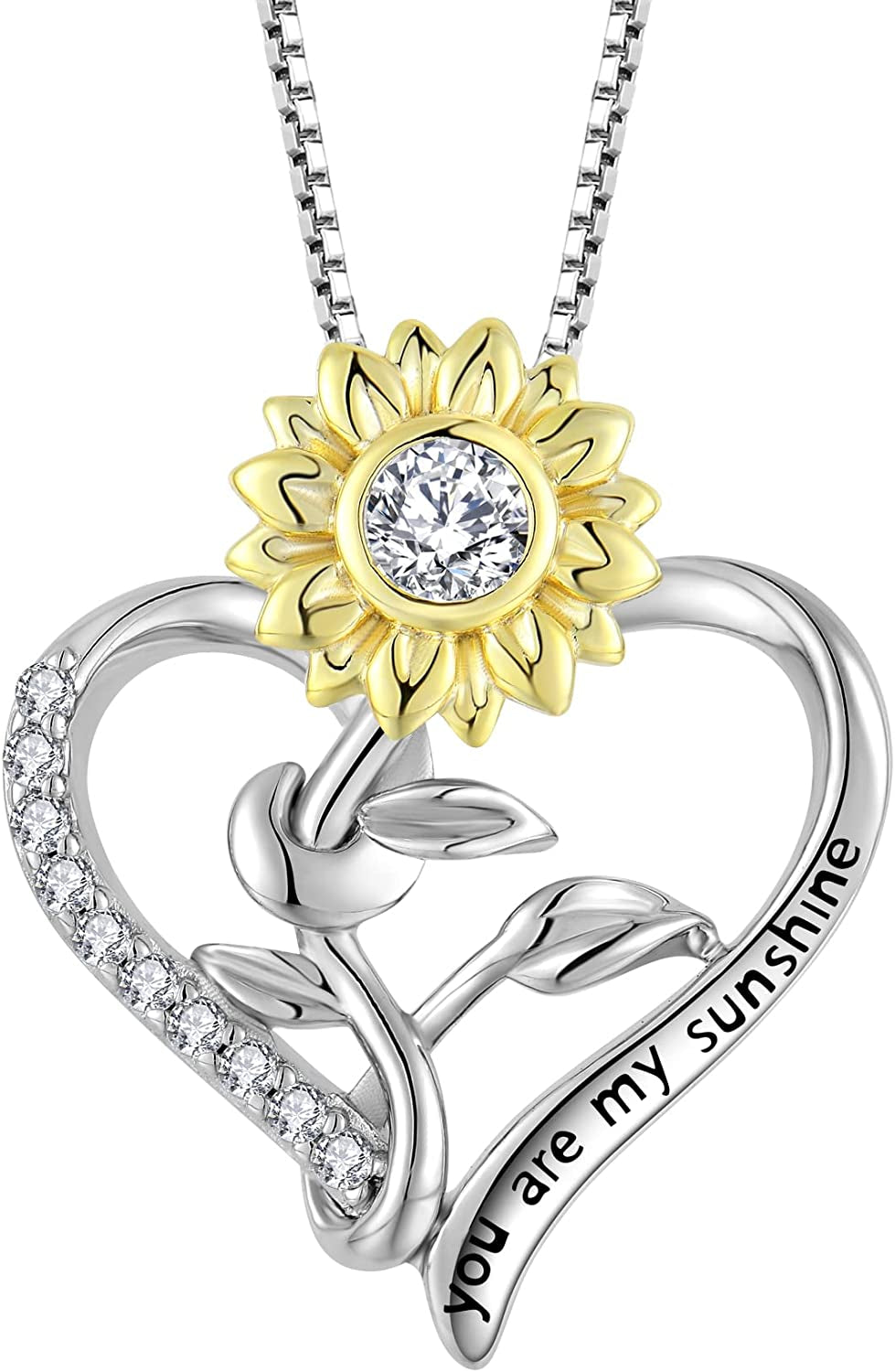 Sunflower Heart Necklace for Women 925 Sterling Silver Cubic Zirconia Love Pendant Jewelry Gifts for Women