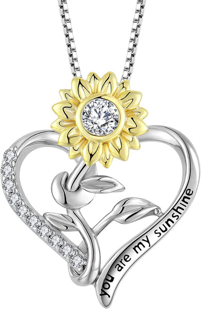 Sunflower Heart Necklace for Women 925 Sterling Silver Cubic Zirconia Love Pendant Jewelry Gifts for Women