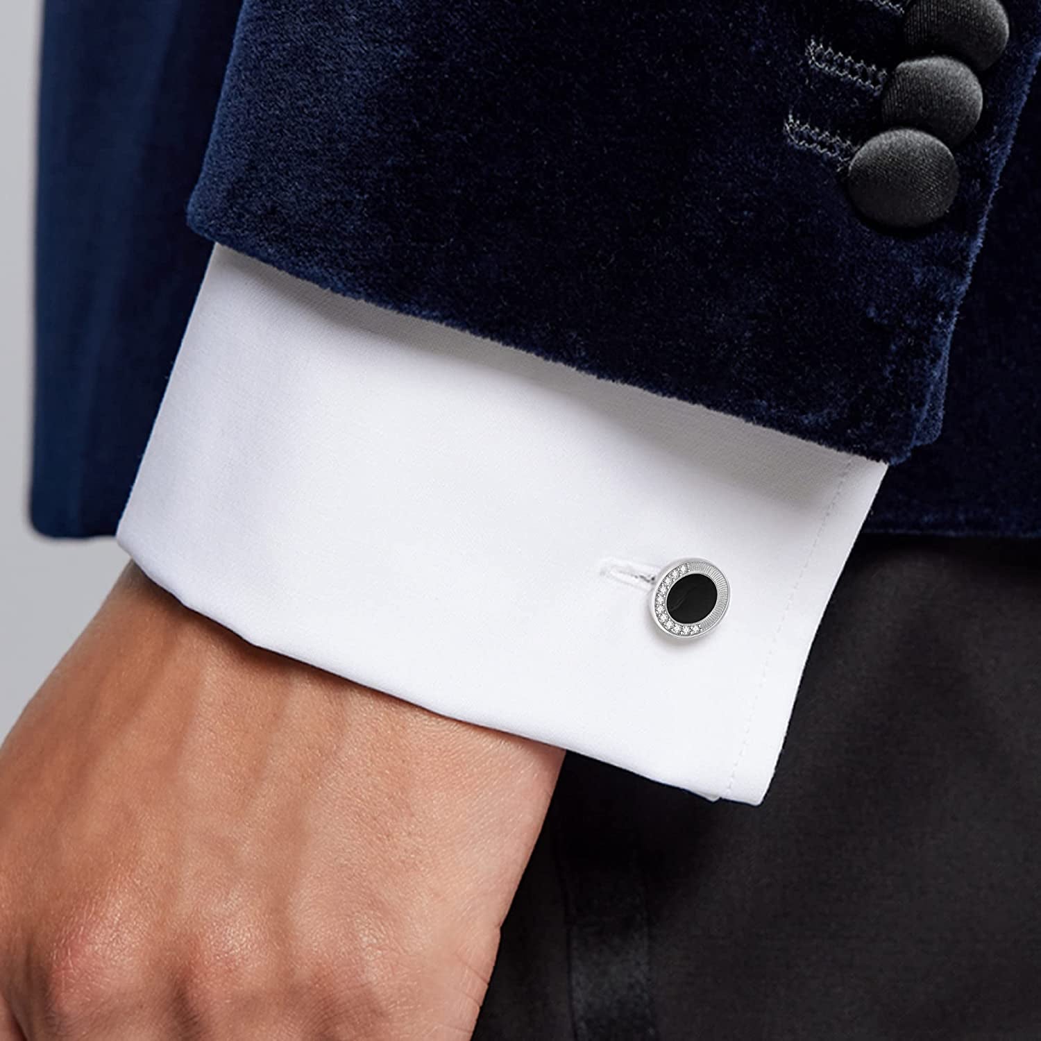 Sterling Sliver Onyx Cubic Zircon Cufflinks Suit Accesorries Jewelry Gifts for Men Husband Father