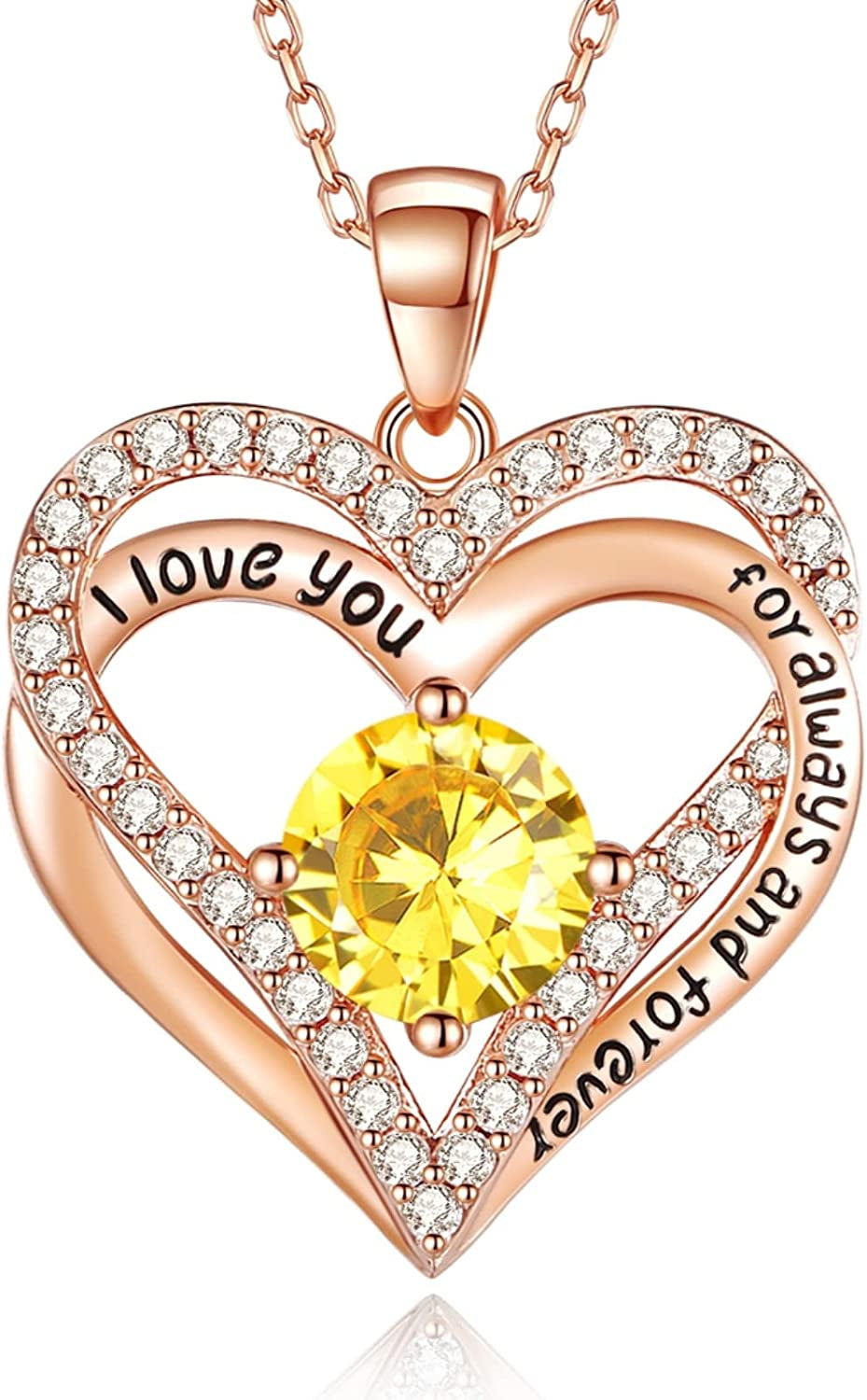 925 Sterling Silver Jewelry for Women, 18K Rose Gold Necklaces for Wife, Birthstone Diamond Heart Pendant for Christmas, Anniversary Jewelry Gift for Her, Girlfriend Necklaces Gift for Valentines Day