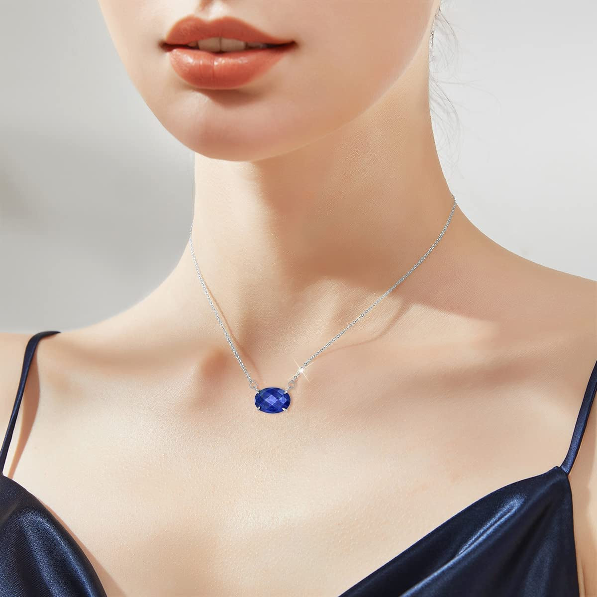 Natural Lapis Lazuli Necklace Oval Blue Lapis Stone Pendant Necklace Valentine'S Day Gifts for Her Women Mom Girlfriend Girl
