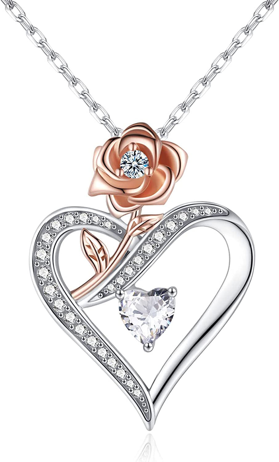 Sterling Silver Heart Rose Necklaces for Women,Birthday Valentines Day Jewelry Gifts for Her Girlfriend Wife Mom