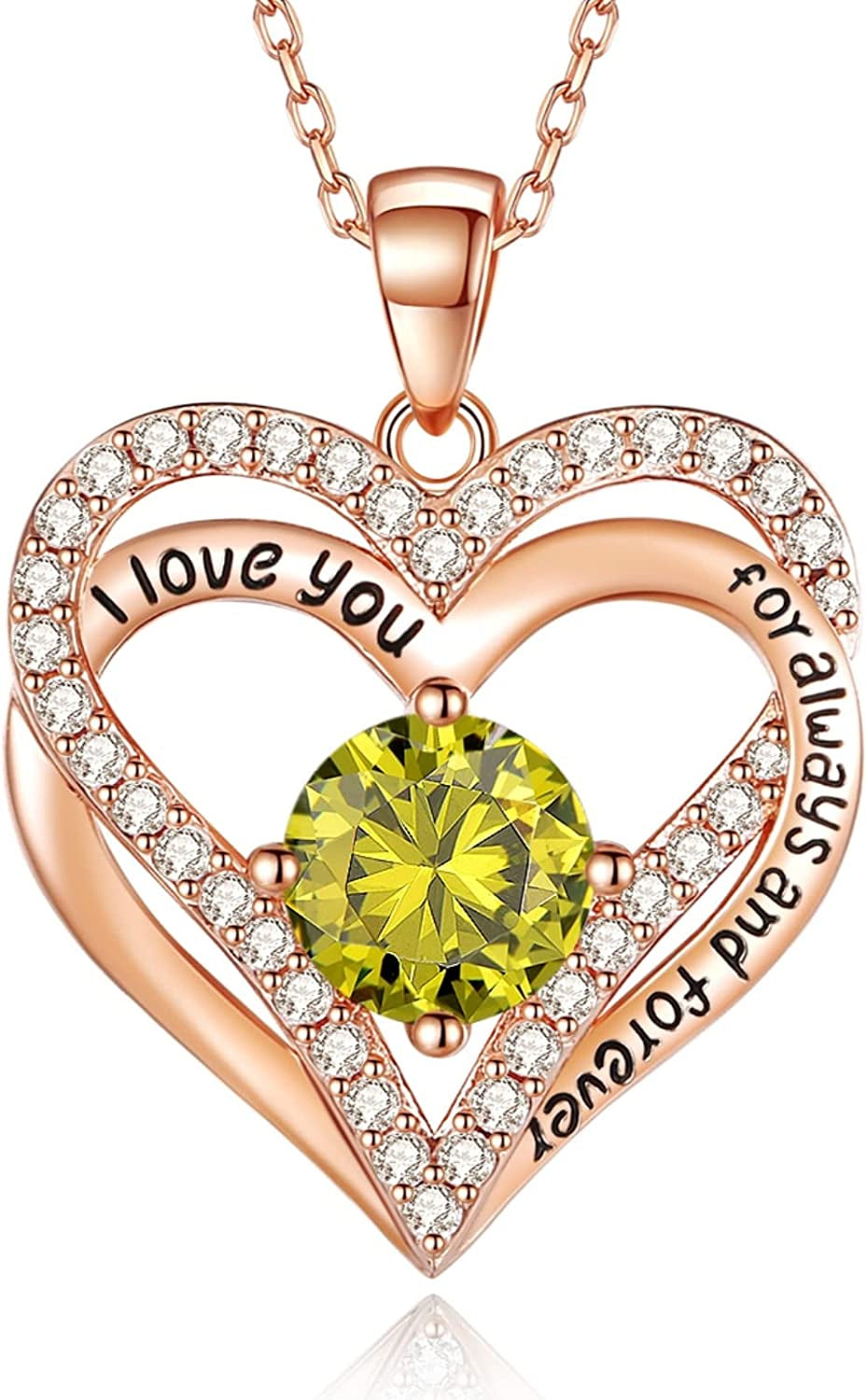 925 Sterling Silver Jewelry for Women, 18K Rose Gold Necklaces for Wife, Birthstone Diamond Heart Pendant for Christmas, Anniversary Jewelry Gift for Her, Girlfriend Necklaces Gift for Valentines Day