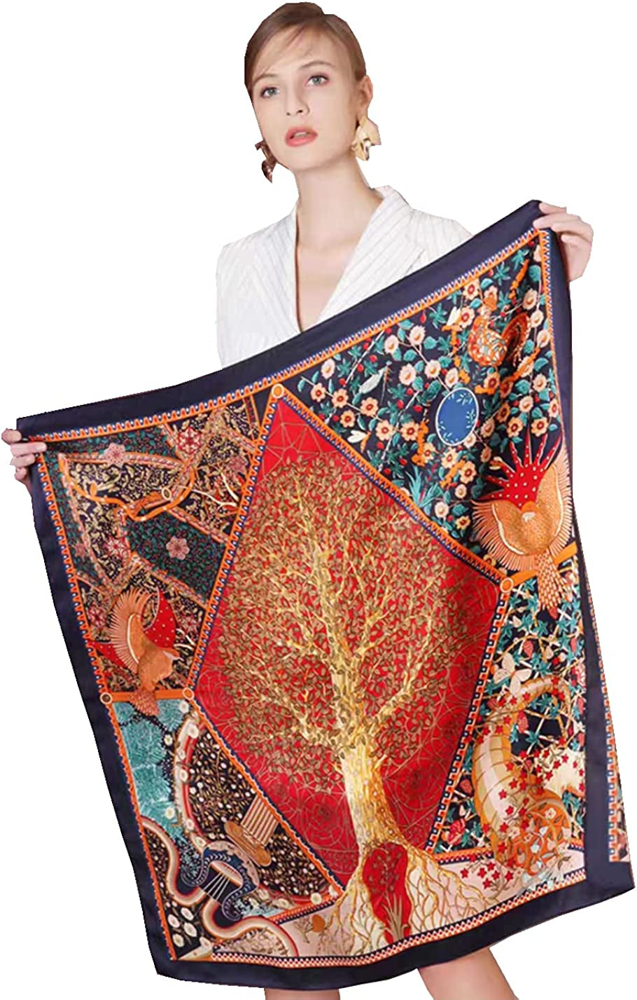 ANDANTINO 100% Pure Mulberry Silk Scarf 43" Large Square Lightweight Headscarf& Shawl–Women Hair Wraps-With Gift Packed