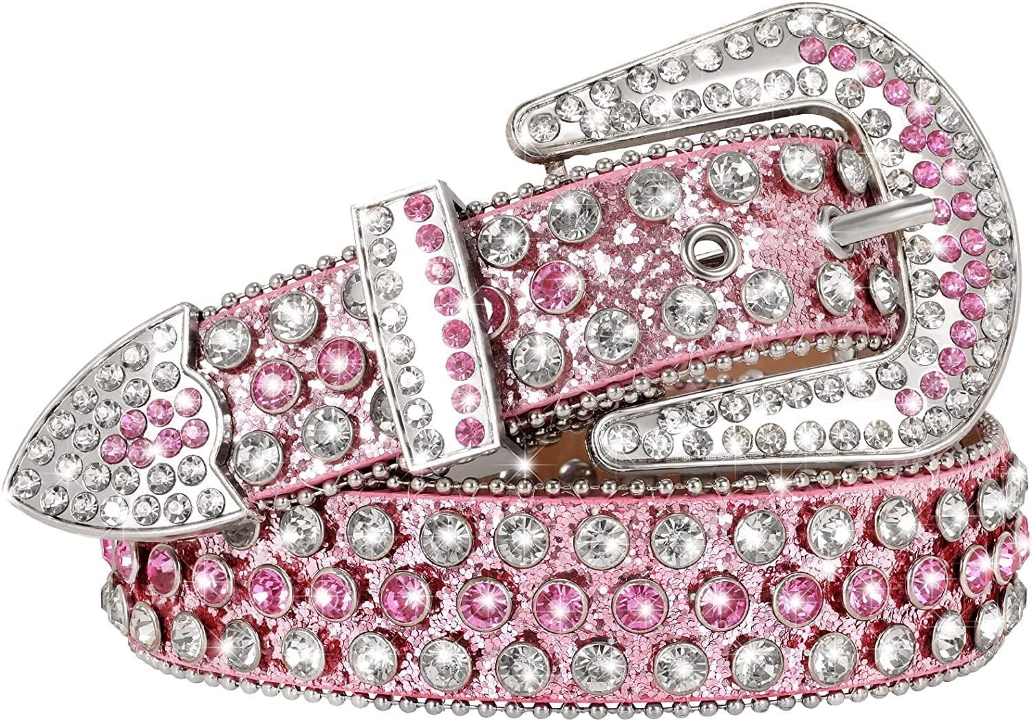 Men Women Fashion Rhinestone Belt Western Cowgirl Bling Studded Design Leather Diamond Belt for Jeans Dress