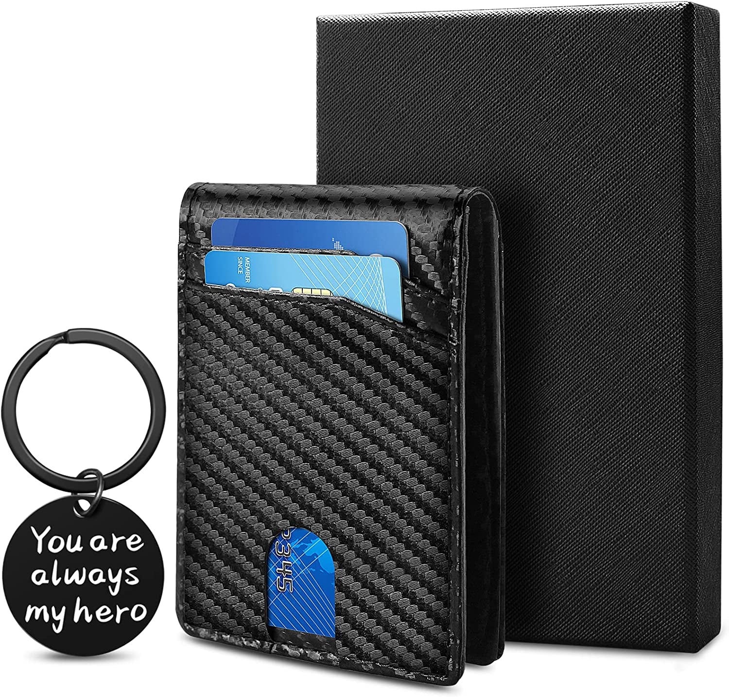 Gifts for Dad,Men'S Leather Wallet for Valentines Day Gifts with Money Clip, RFID Blocking,Bifold Credit Card Holder with 11 Slots,Clips 6-10 Bills,Gifts for Men Him Husband Boyfriend-Carbon Fiber