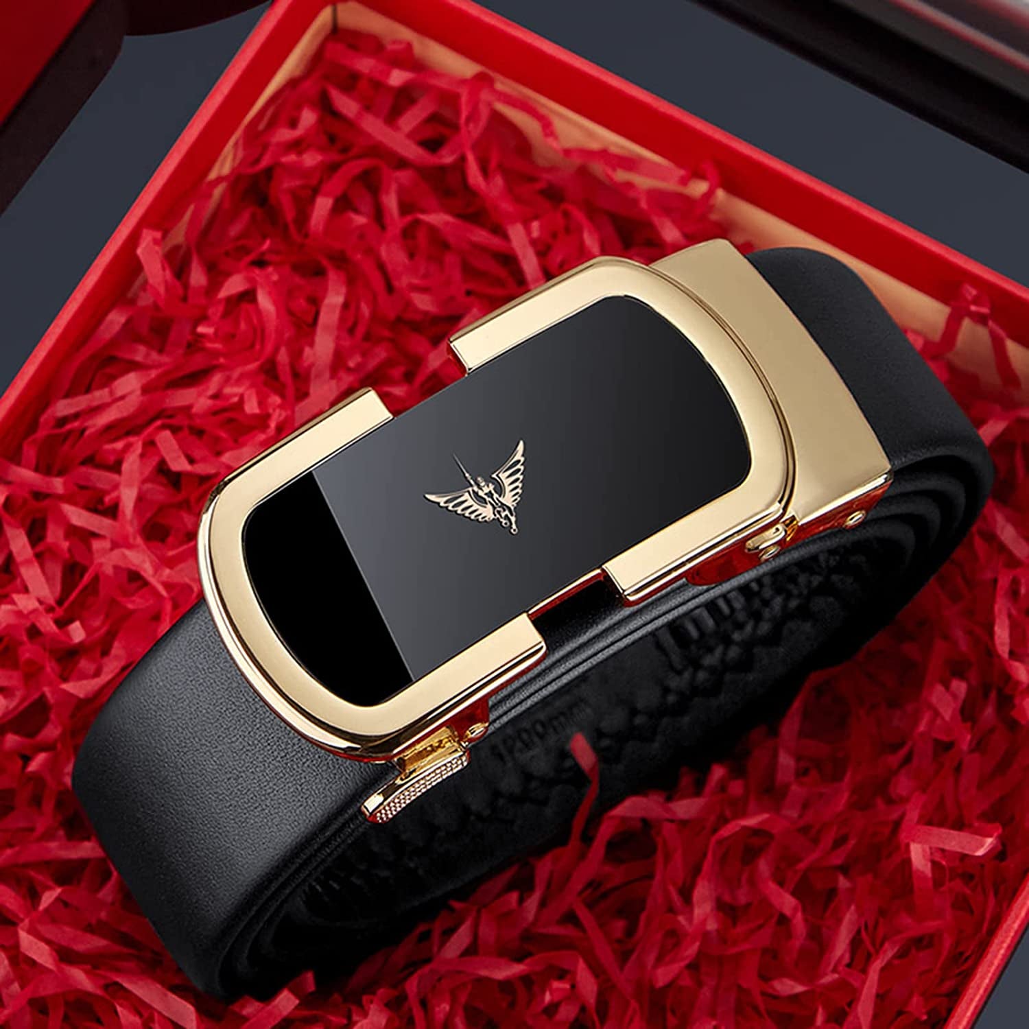 Leather Ratchet Belts for Men Fashion Automtic Buckle Waist Belt with Gift Box, Gift for Men