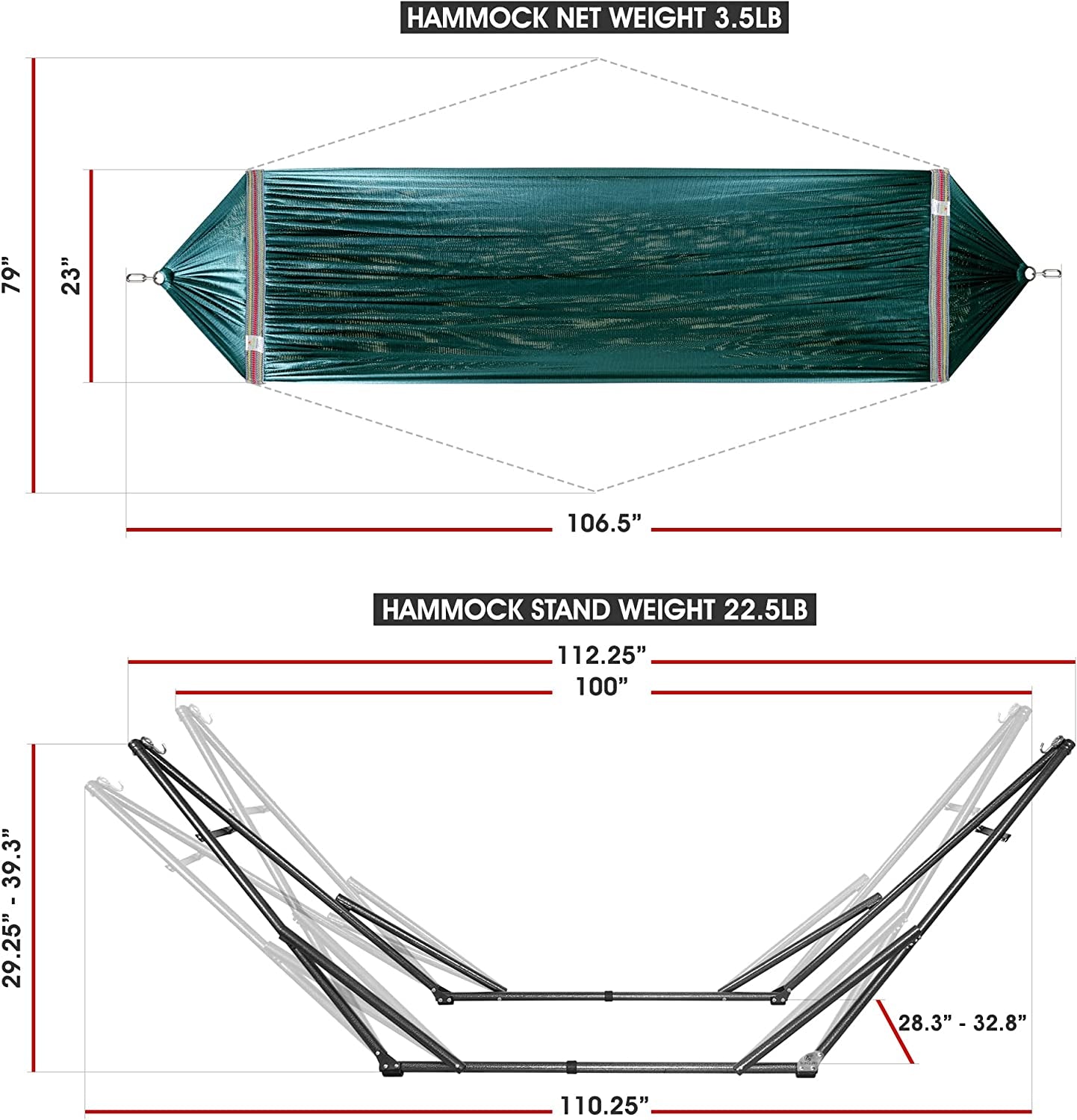 Double Hammock with Stand Included for 2 Persons/ Foldable Hammock Stand 550 Lbs Capacity Portable Case - Inhouse, Outdoor, Camping, Peacock