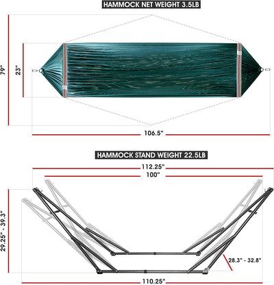 Double Hammock with Stand Included for 2 Persons/ Foldable Hammock Stand 550 Lbs Capacity Portable Case - Inhouse, Outdoor, Camping, Peacock