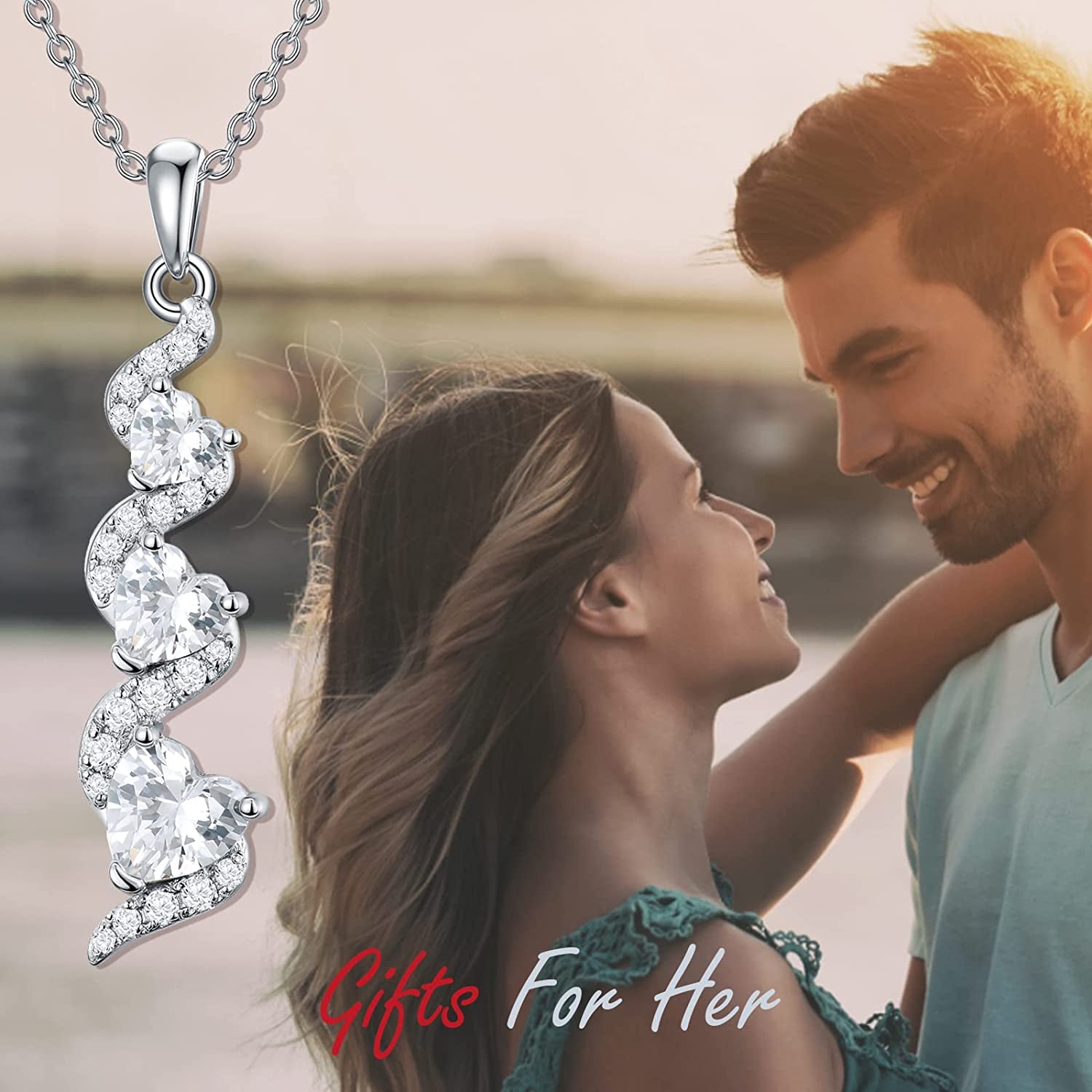 Moissanite Necklace for Women, 18K Gold Plated Sliver Moissanite Diamond Necklace, Anniversary Birthday Gifts for Her Wife Mom Grandma