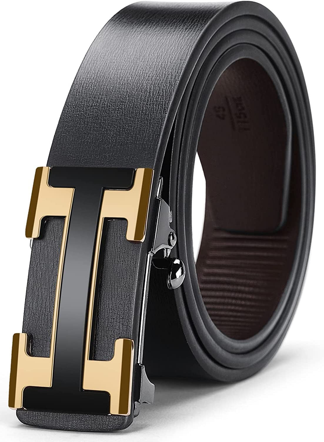 Black Belt Men, Genuine Leather Dress Designer Belts for Men, Fashion Slide Ratchet Click Casual Mens Belt for Jeans