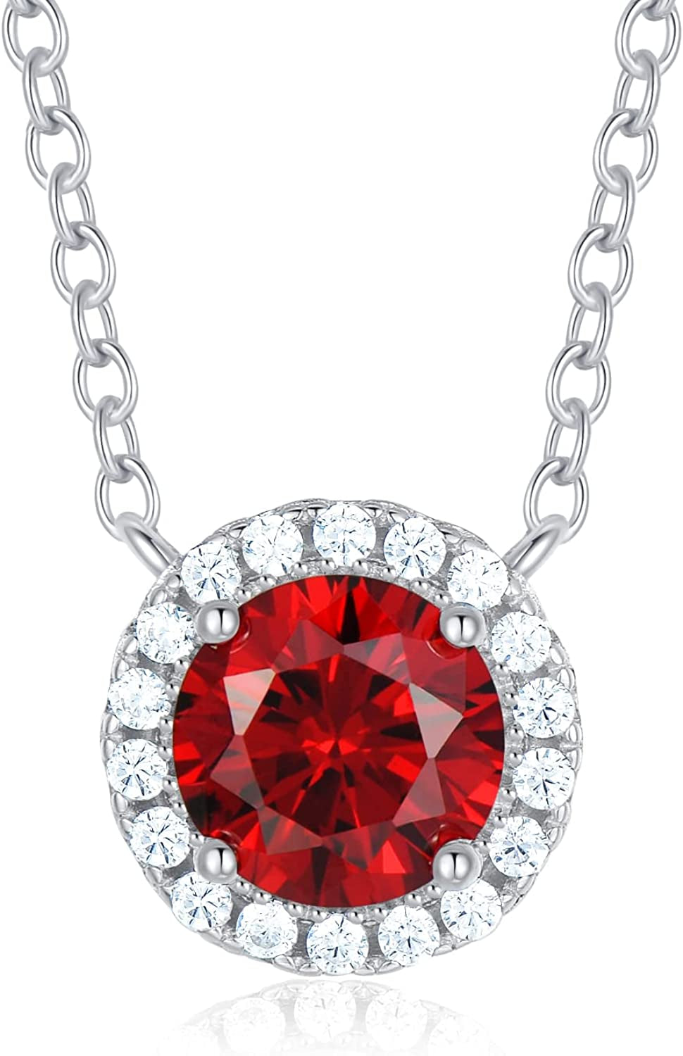 925 Sterling Silver Birthstone round Solitaire Pendant Dainty Halo Necklaces for Women, Anniversary Valentine'S Day Birthday Mother'S Jewelry Gifts for Girls Women Wife Mom Girlfriend