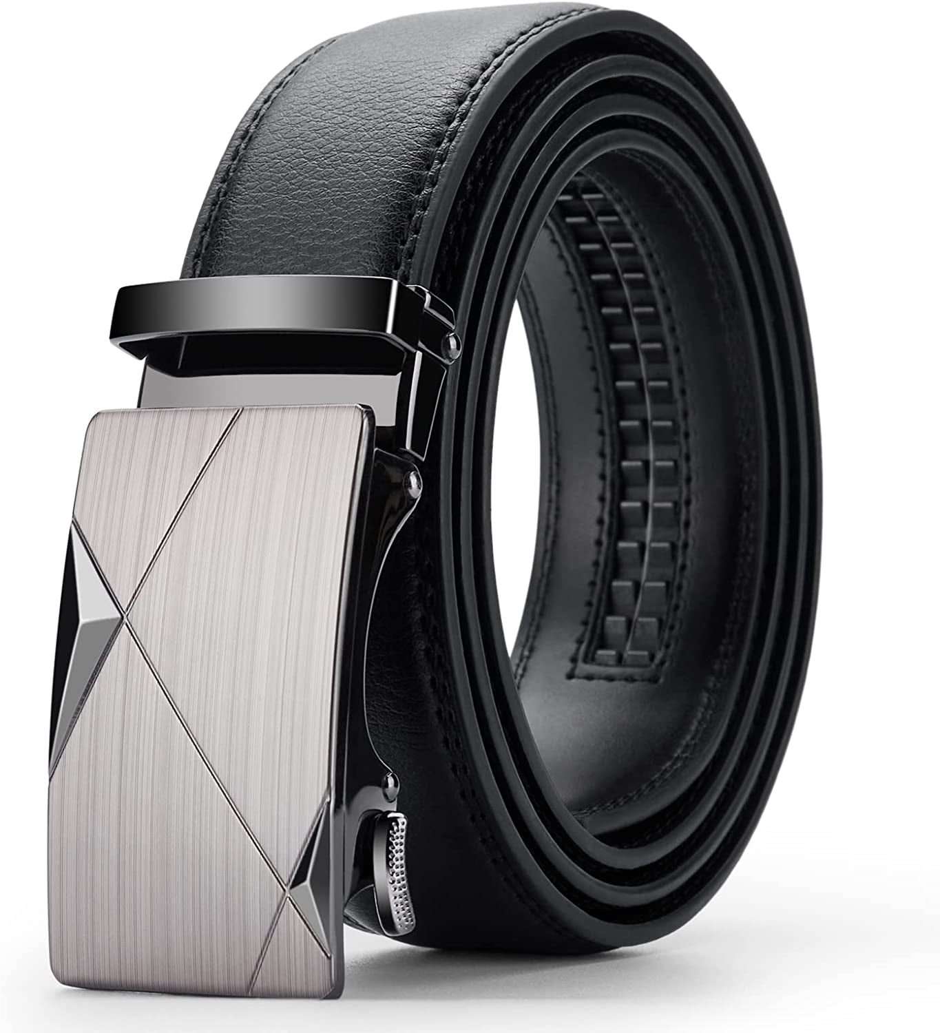 Black Belt Men,  Mens Leather Belts Slide Ratchet Belt Buckle Dress Casual Fashion Belt for Jeans Pants