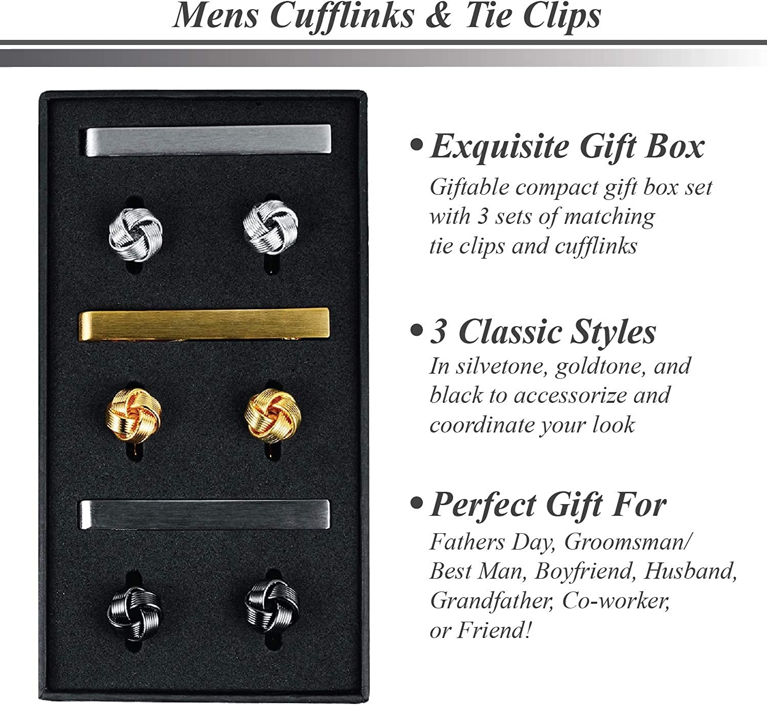 9PC Cufflinks Tie Clip Set Button Shirt Business Men Steel Jewelry Gift Box