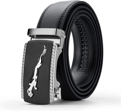 Black Belt Men,  Mens Leather Belts Slide Ratchet Belt Buckle Dress Casual Fashion Belt for Jeans Pants