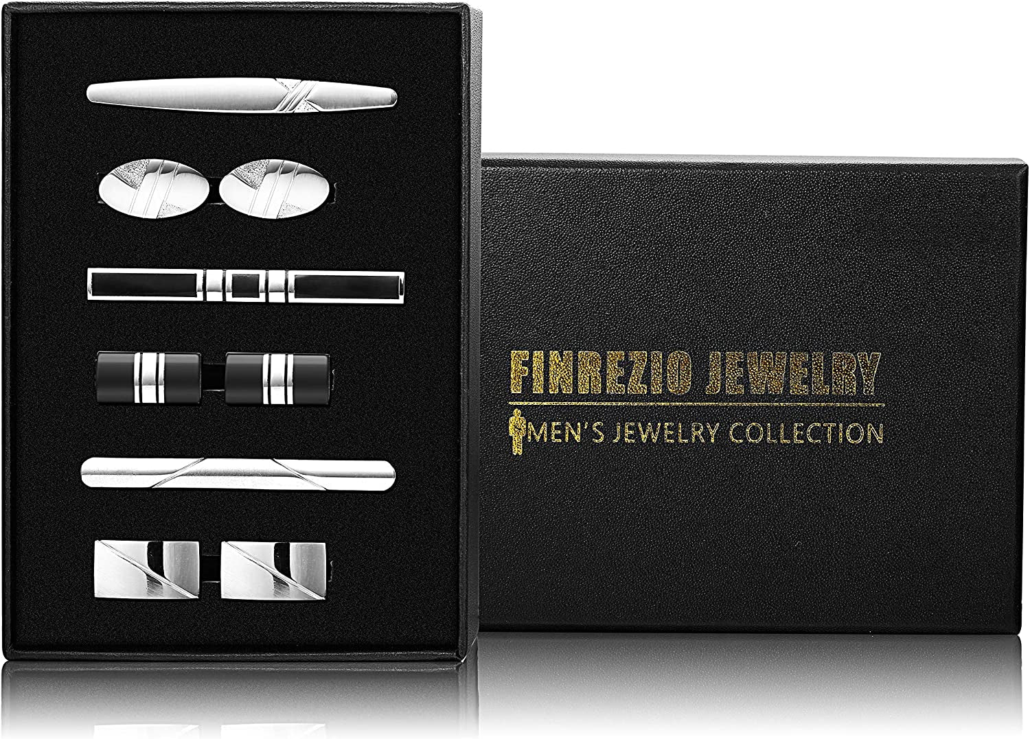 9-10 Pcs Tie Clips for Men Tie Bar Clip and Cufflink Set for Regular Ties Black Gold Red Navy Blue Silver American Flag Necktie Wedding Business Clips with Gift Box