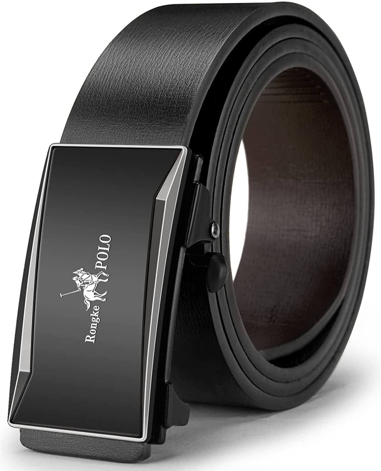 Black Belt Men, Genuine Leather Dress Designer Belts for Men, Fashion Slide Ratchet Click Casual Mens Belt for Jeans