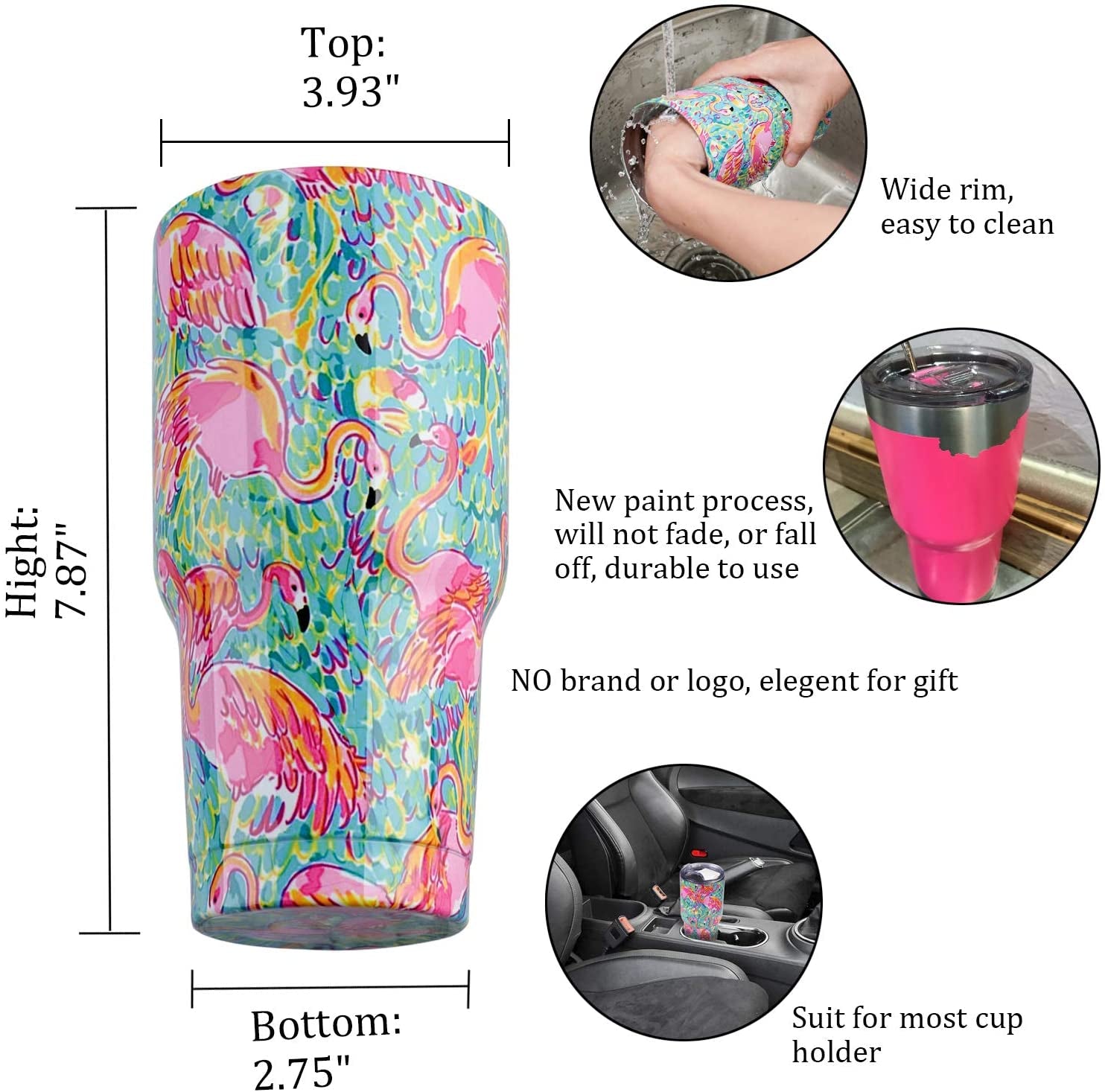 30 Oz Tumbler with Lids and Straws,18/8 Stainless Steel Vacuum Insulated Coffee Tumbler,Insulated Travel Mug Water Cup with Leak-Proof Straw Lid & Flip Lid,3 Metal Straws,1 Cleaning Brush & Gift Box