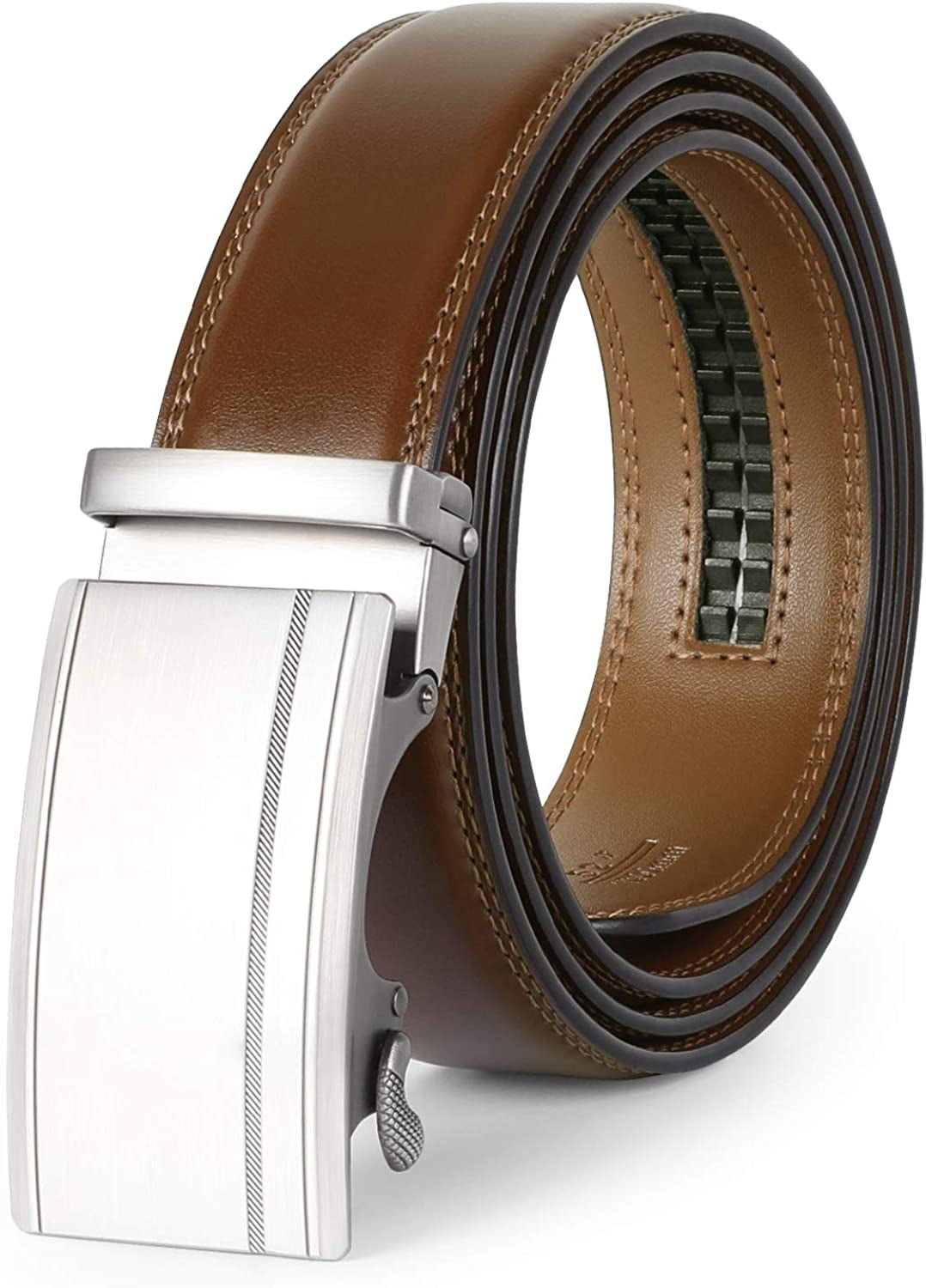 Men'S Ratchet Belt for Dress 2Pack Slid Leather Belt with Automatic Click Buckle