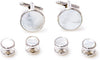 Mother of Pearl Cufflinks and Studs Tuxedo Set in a Presentation Gift Box & Polishing Cloth