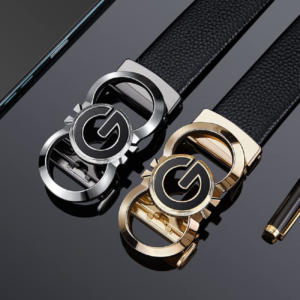 Leather Ratchet Belts for Men Automatic Buckle with Belt Box, Gift for Men